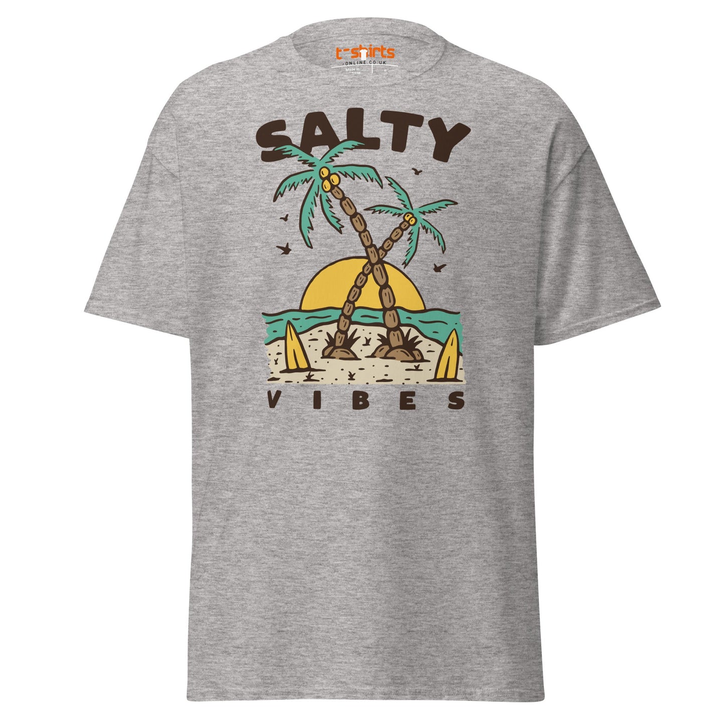 Salty Vibes T-Shirt | Retro Beach Surf Style Tee - Sport Grey - T-Shirts Online