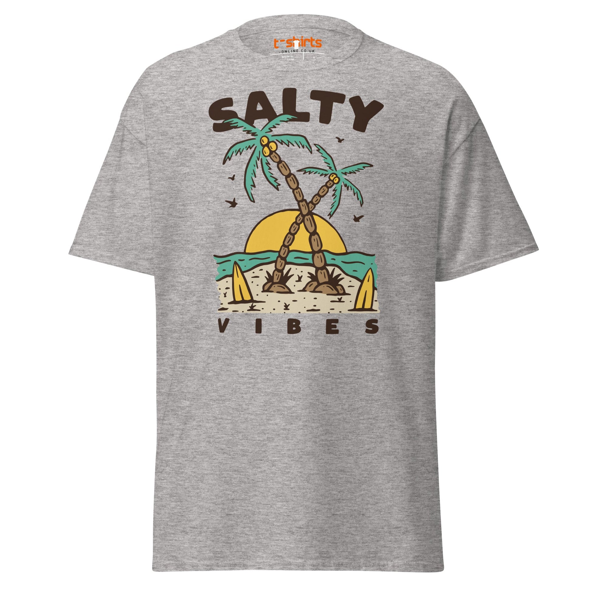 Salty Vibes T-Shirt | Retro Beach Surf Style Tee - Sport Grey - T-Shirts Online