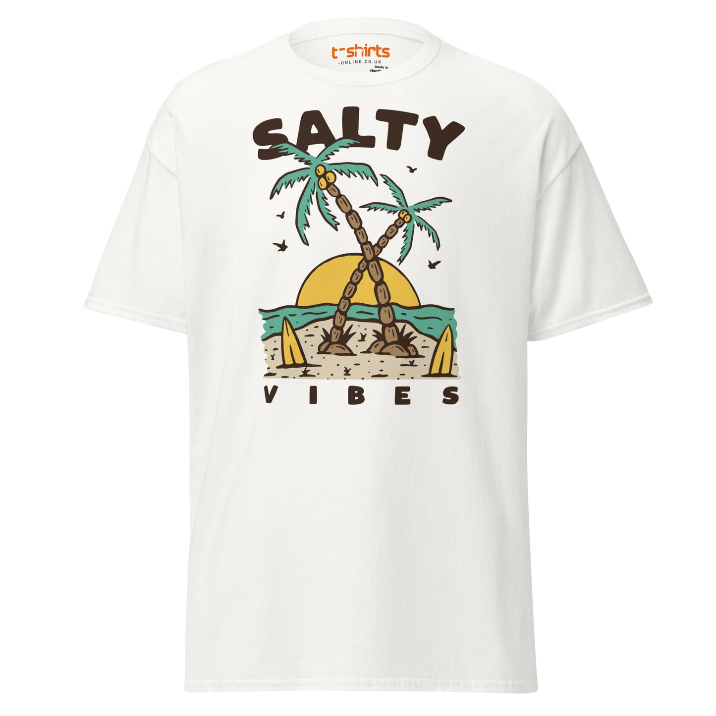 Salty Vibes T-Shirt | Retro Beach Surf Style Tee - White - T-Shirts Online