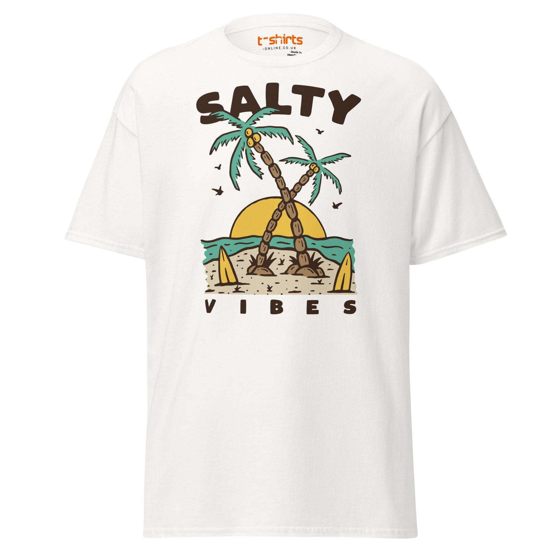 Salty Vibes T-Shirt | Retro Beach Surf Style Tee - White - T-Shirts Online