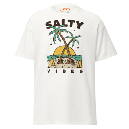 Salty Vibes T-Shirt | Retro Beach Surf Style Tee - White - T-Shirts Online