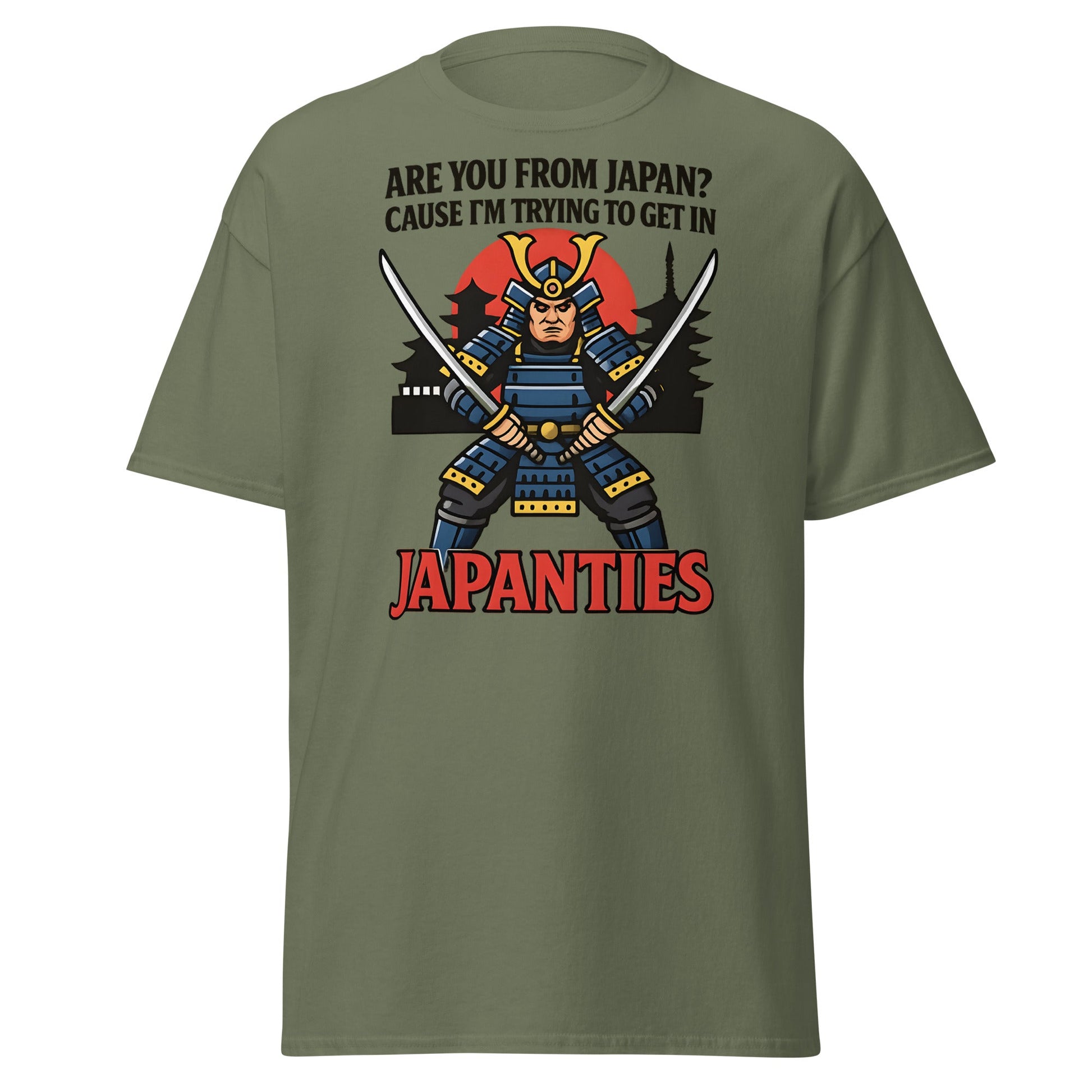 Samurai Japanties Funny Adult Humor T-Shirt - Military Green - T-Shirts Online
