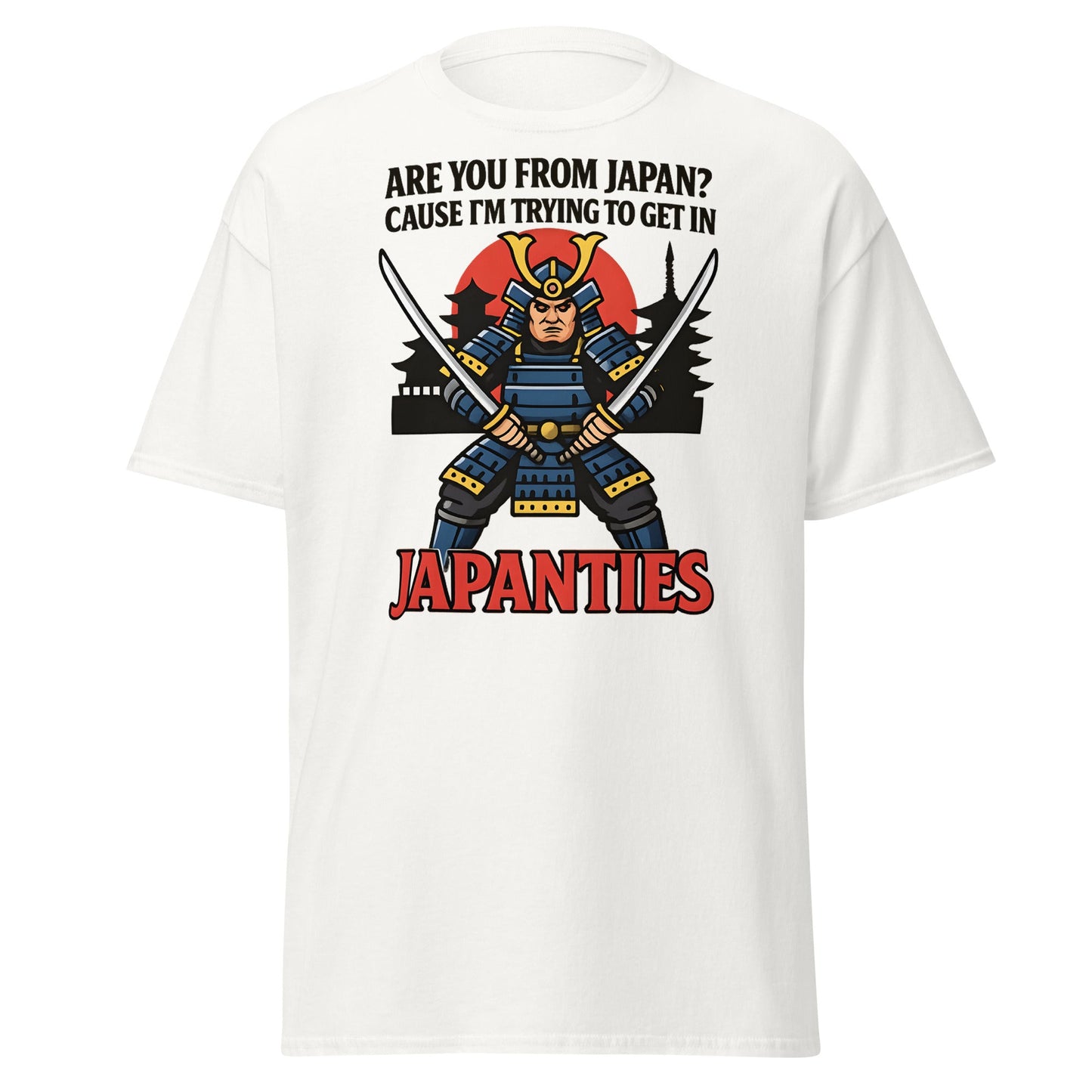 Samurai Japanties Funny Adult Humor T-Shirt - White - T-Shirts Online