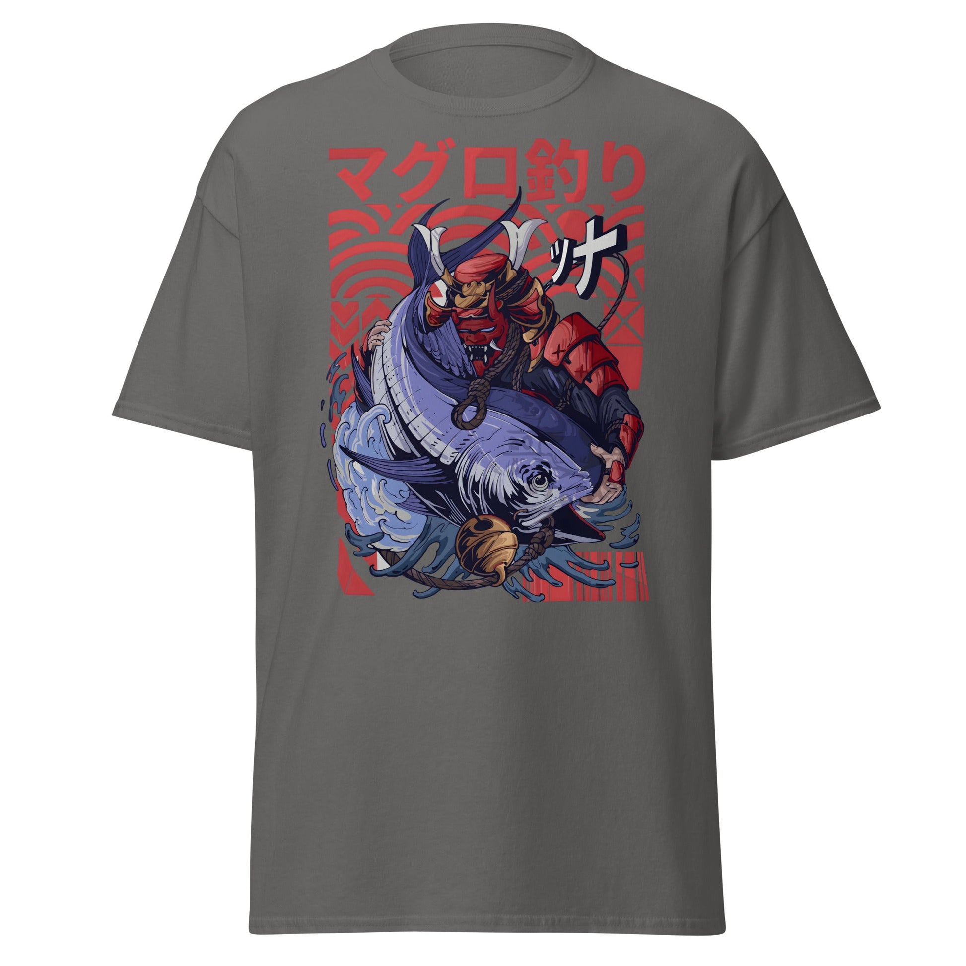 Samurai Tuna Fishing Japanese Art T-Shirt - Charcoal - T-Shirts Online