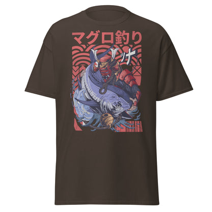 Samurai Tuna Fishing Japanese Art T-Shirt - Dark Chocolate - T-Shirts Online