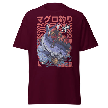 Samurai Tuna Fishing Japanese Art T-Shirt - Maroon - T-Shirts Online