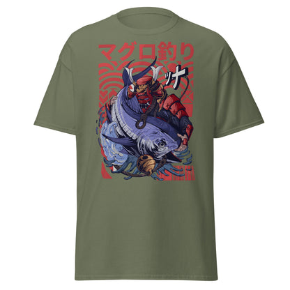 Samurai Tuna Fishing Japanese Art T-Shirt - Military Green - T-Shirts Online