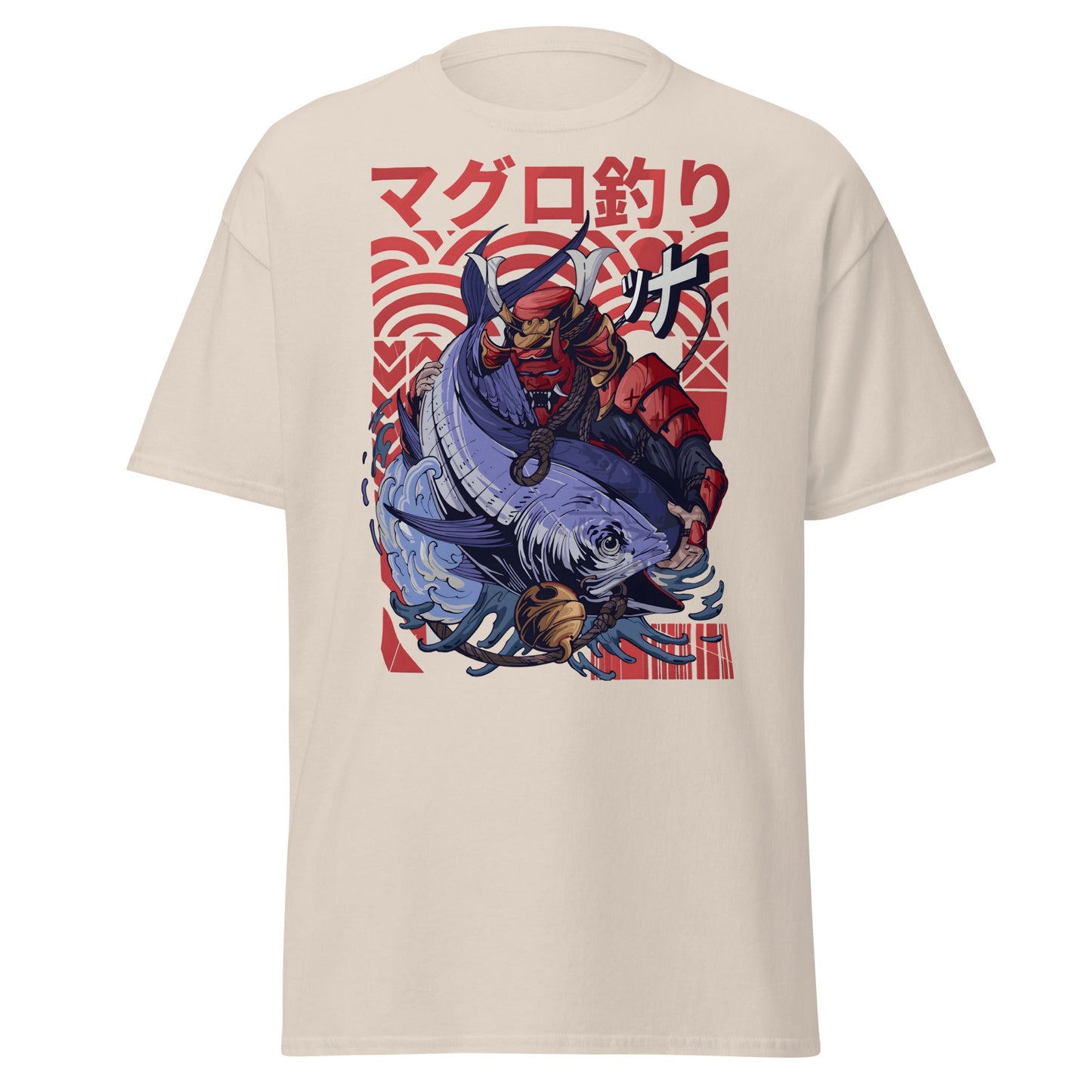 Samurai Tuna Fishing Japanese Art T-Shirt - Natural - T-Shirts Online
