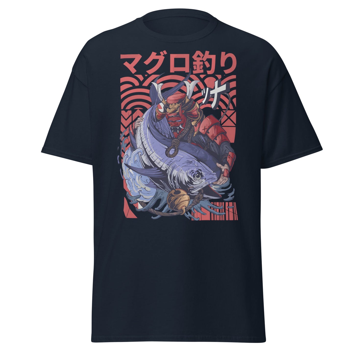 Samurai Tuna Fishing Japanese Art T-Shirt - Navy - T-Shirts Online