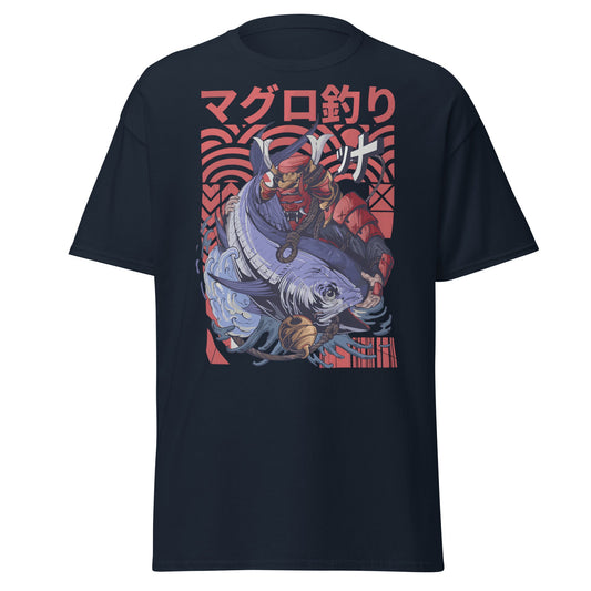 Samurai Tuna Fishing Japanese Art T-Shirt - Navy - T-Shirts Online
