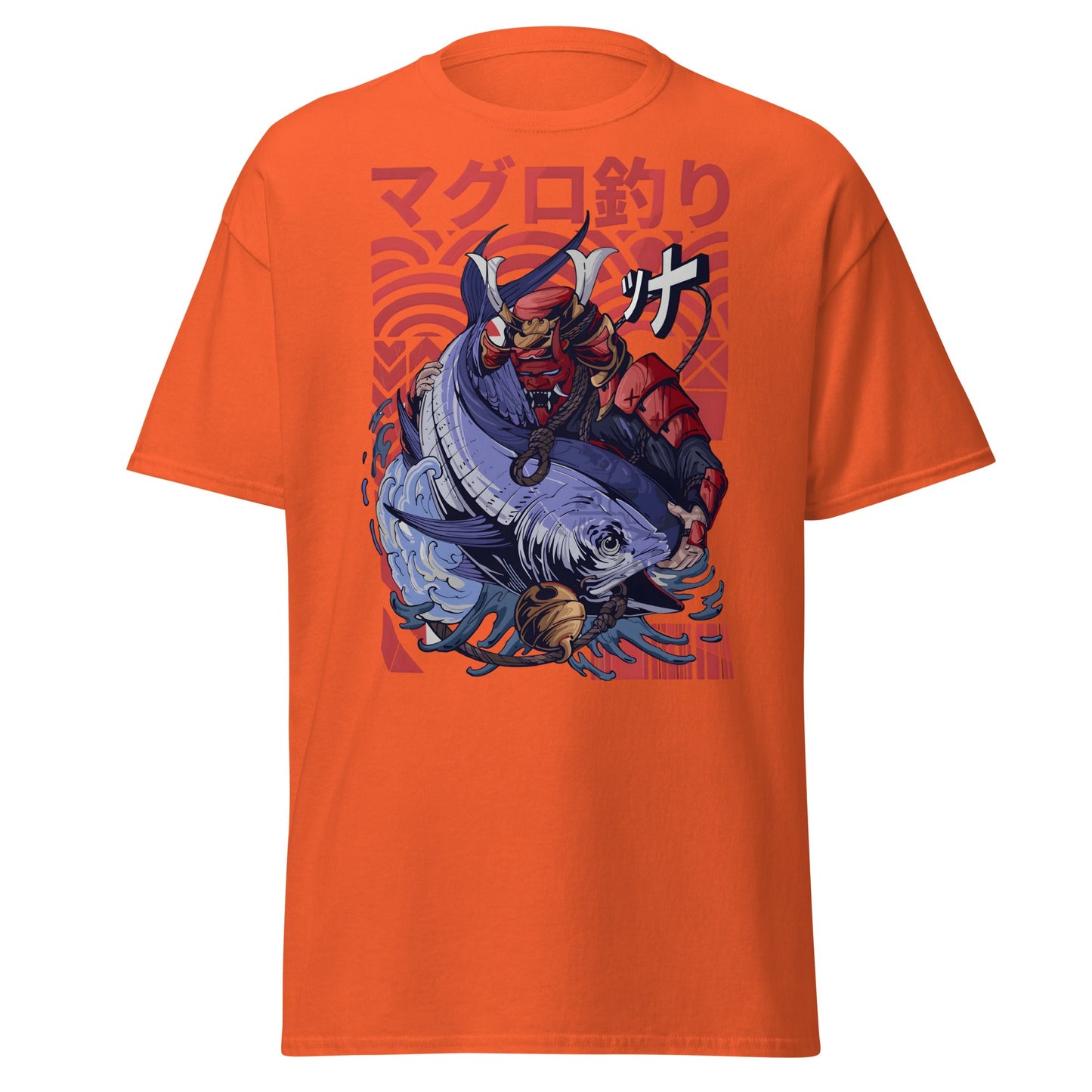 Samurai Tuna Fishing Japanese Art T-Shirt - Orange - T-Shirts Online