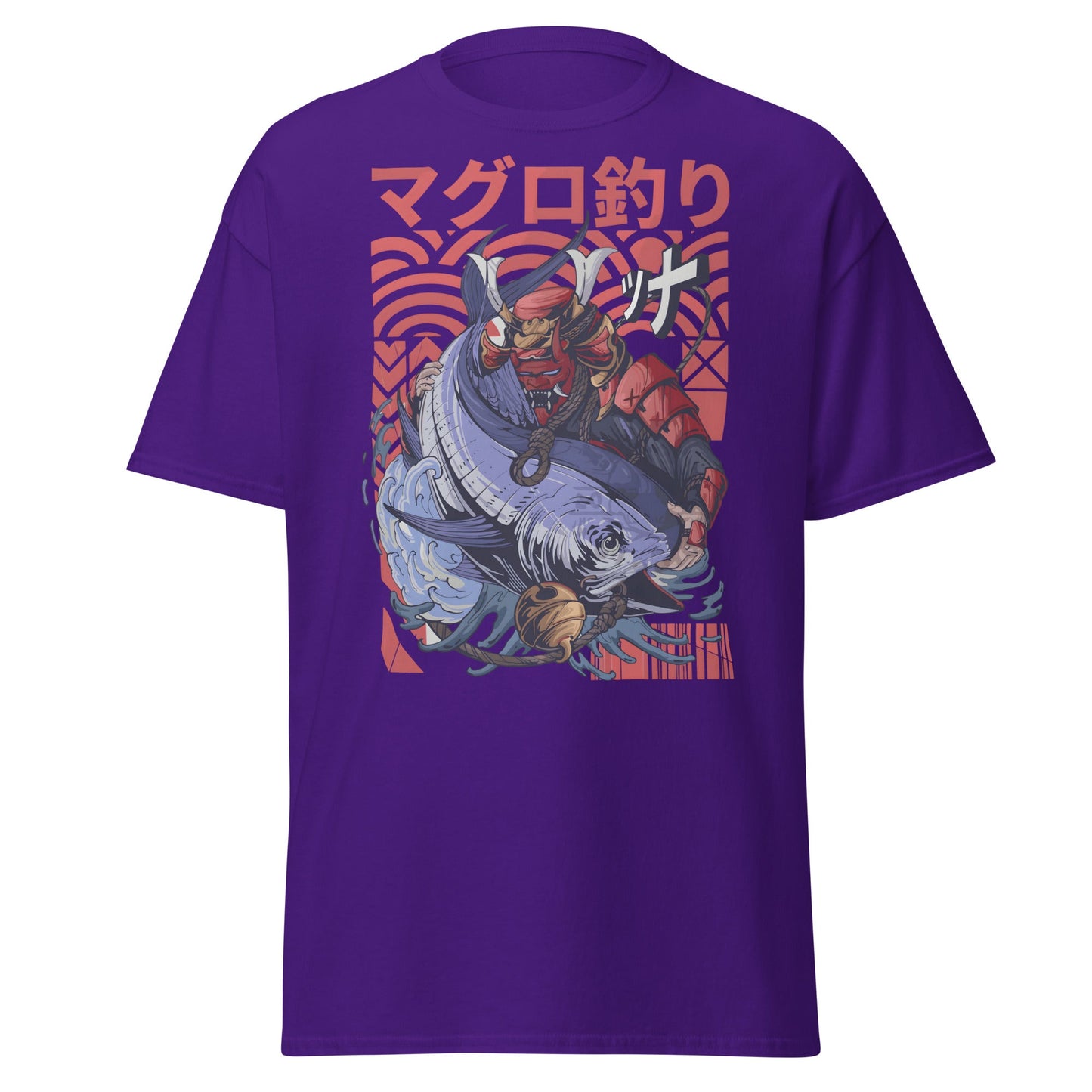 Samurai Tuna Fishing Japanese Art T-Shirt - Purple - T-Shirts Online