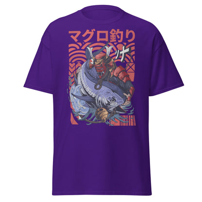 Samurai Tuna Fishing Japanese Art T-Shirt - Purple - T-Shirts Online