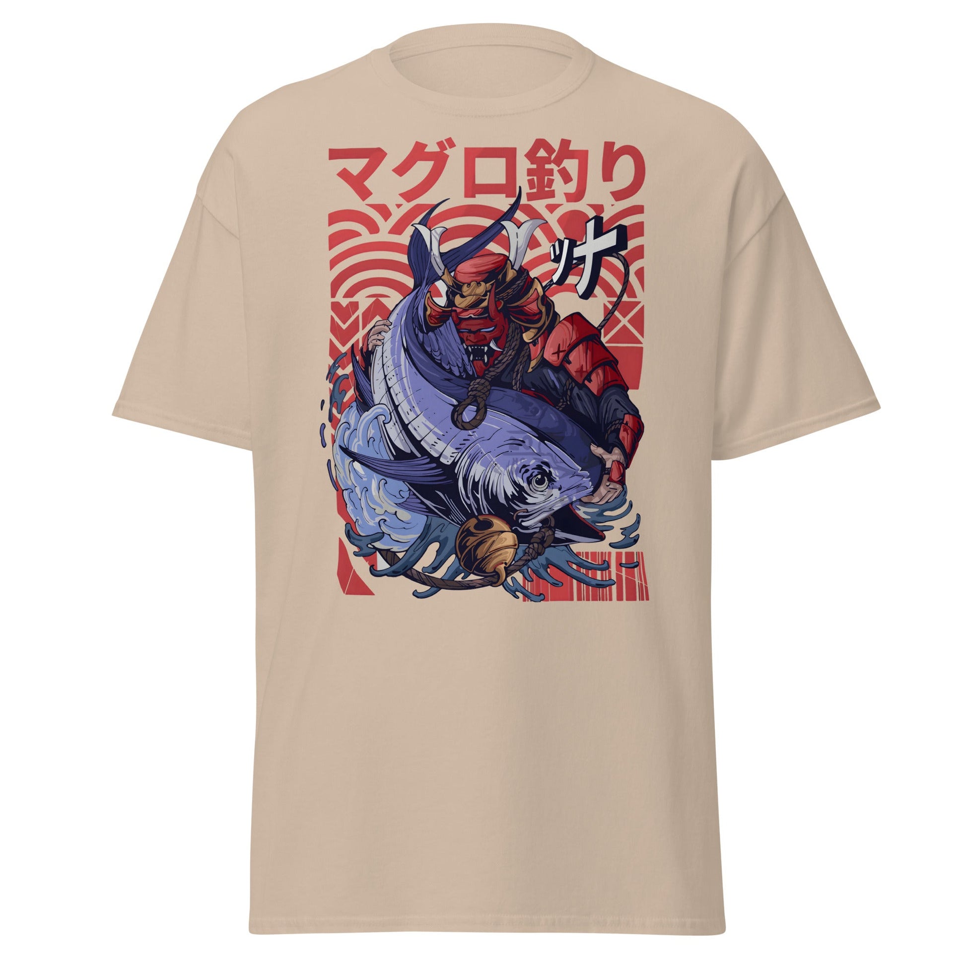 Samurai Tuna Fishing Japanese Art T-Shirt - Sand - T-Shirts Online