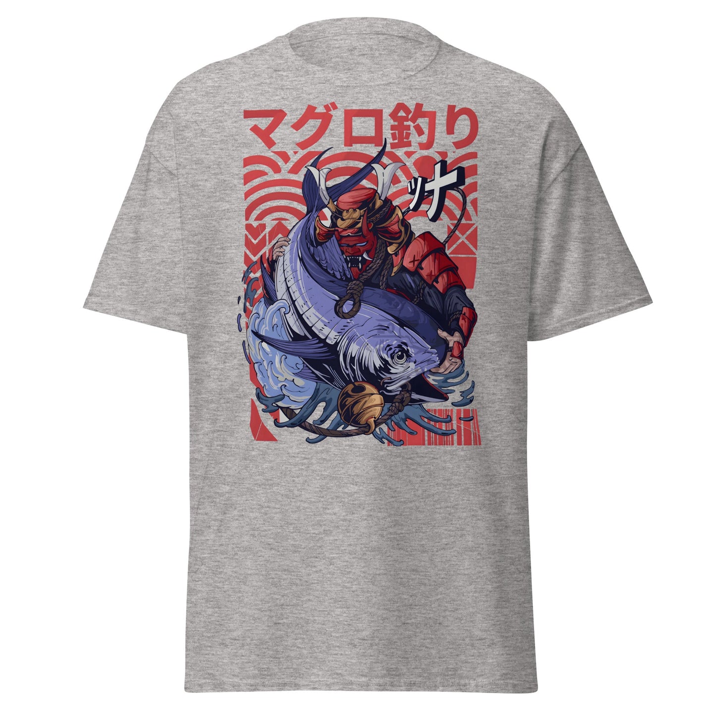 Samurai Tuna Fishing Japanese Art T-Shirt - Sport Grey - T-Shirts Online