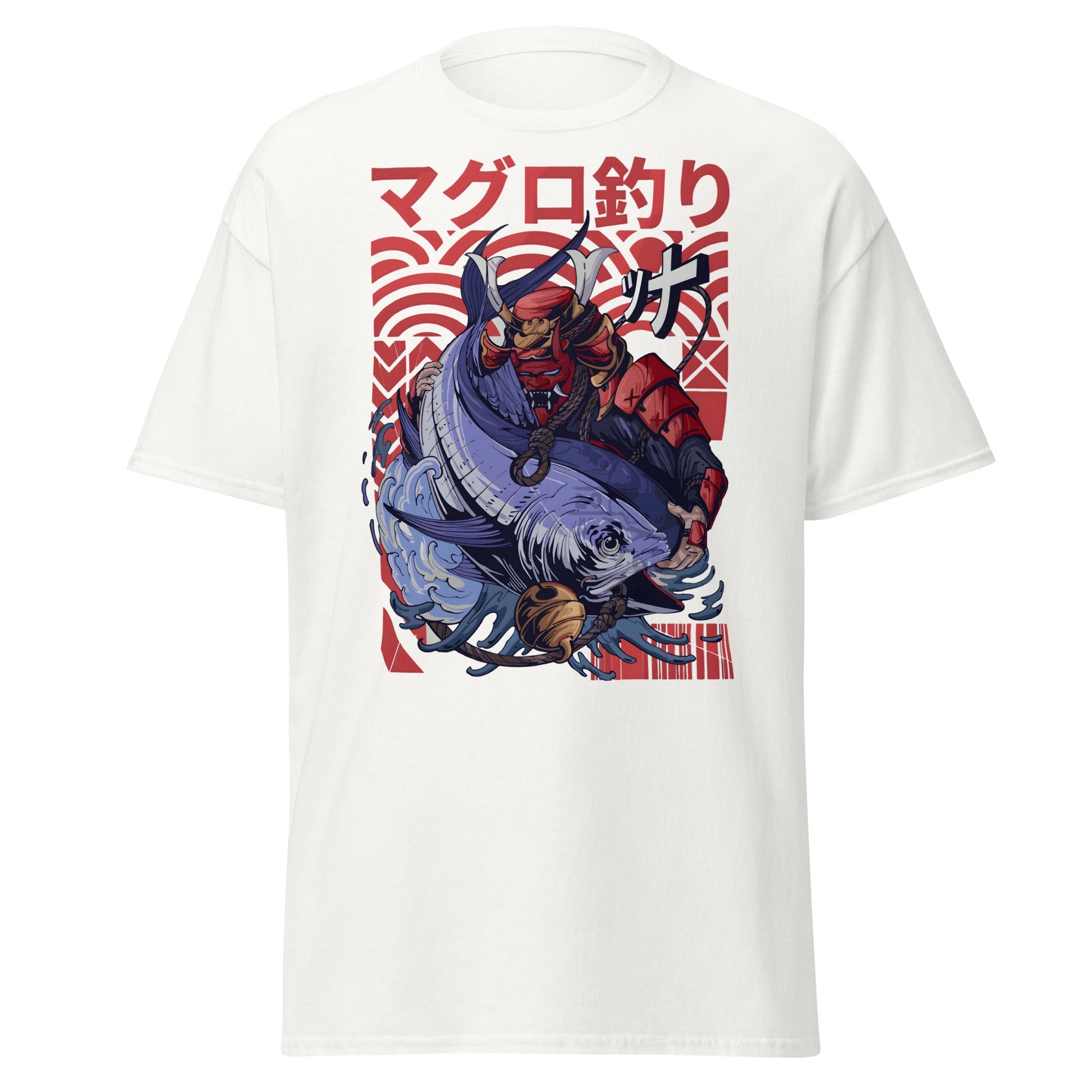 Samurai Tuna Fishing Japanese Art T-Shirt - White - T-Shirts Online