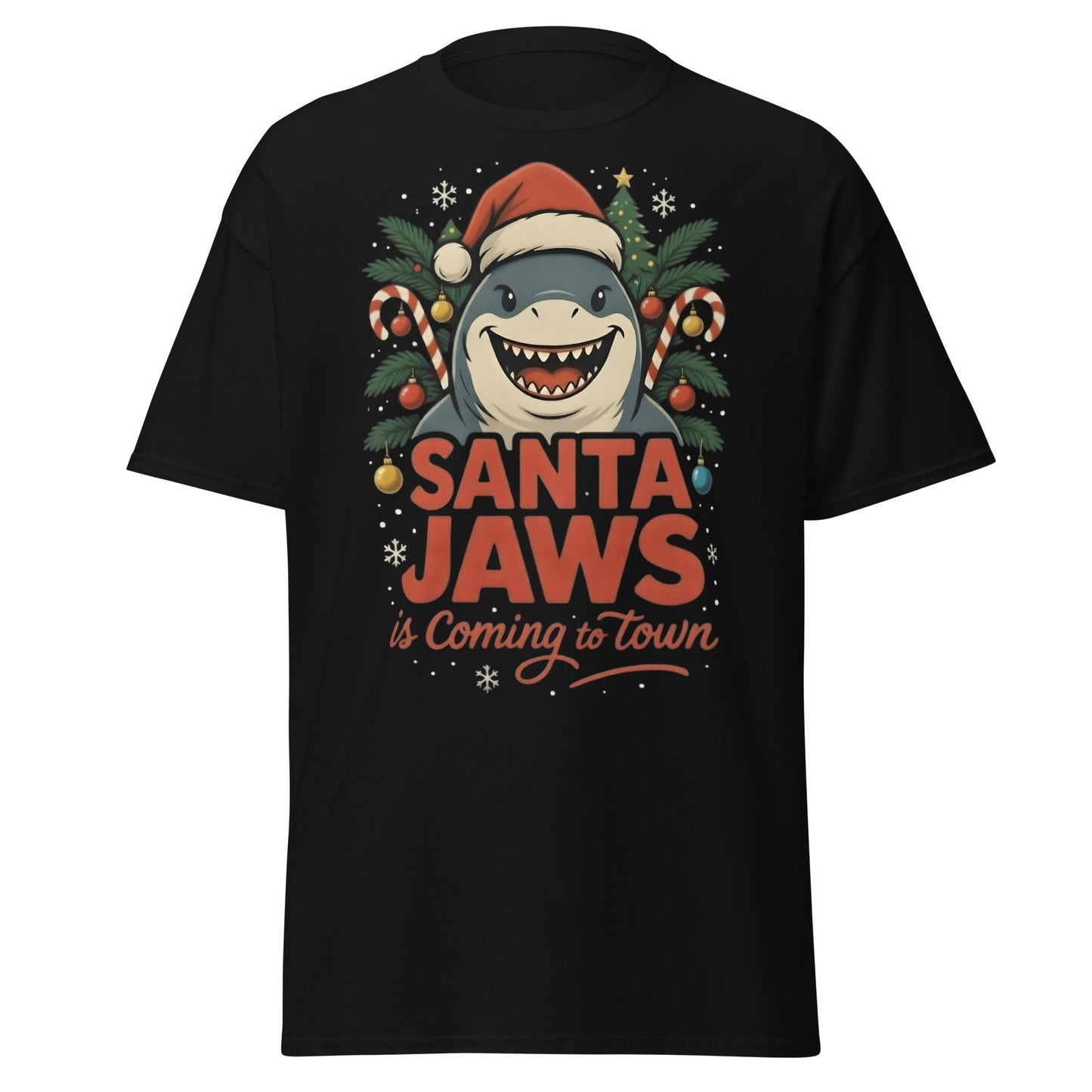 Santa Jaws Is Coming To Town T-Shirt | Funny Christmas Shark - Black - T-Shirts Online