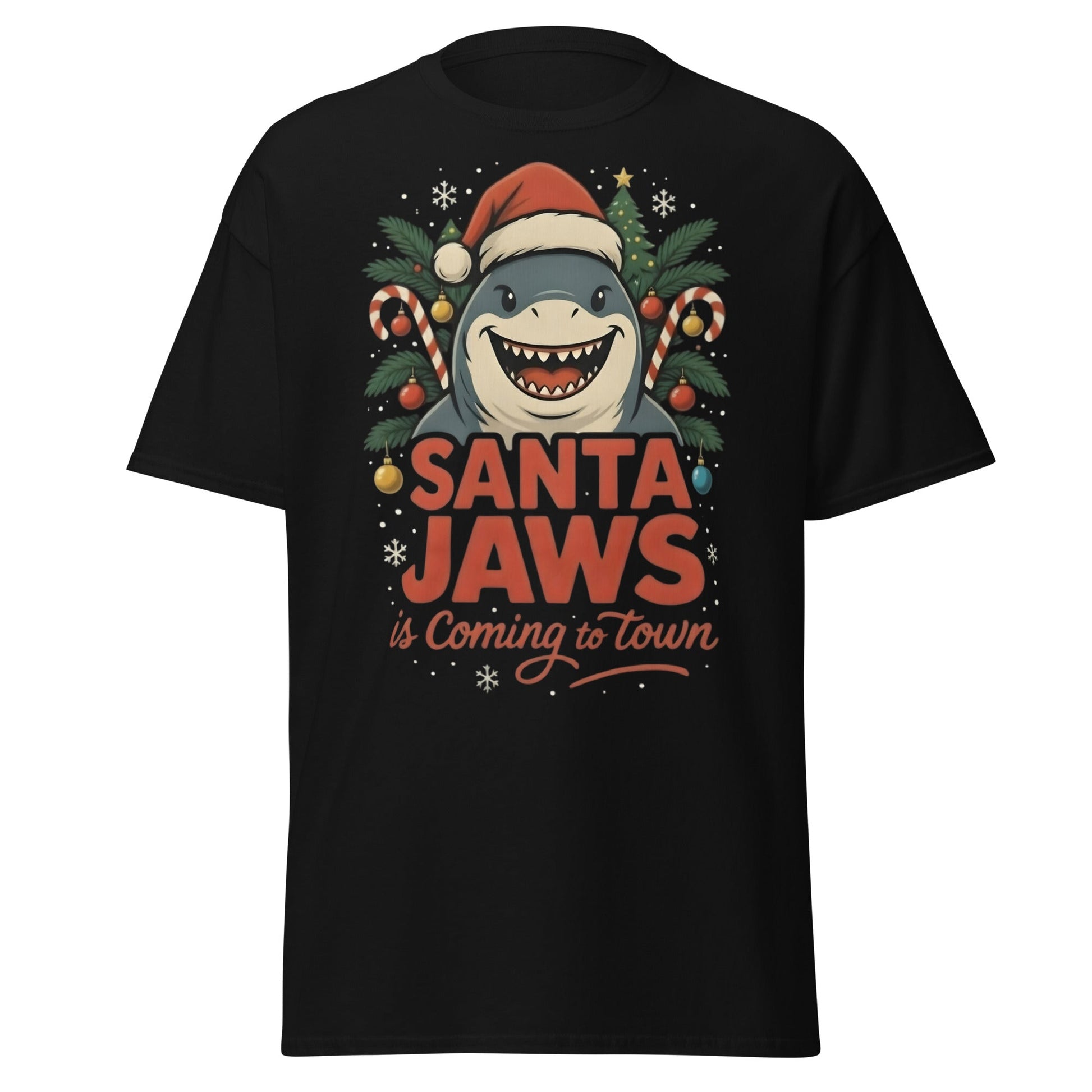 Santa Jaws Is Coming To Town T-Shirt | Funny Christmas Shark - Black - T-Shirts Online