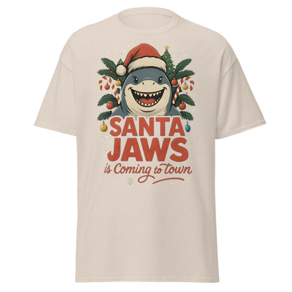 Santa Jaws Is Coming To Town T-Shirt | Funny Christmas Shark - Natural - T-Shirts Online
