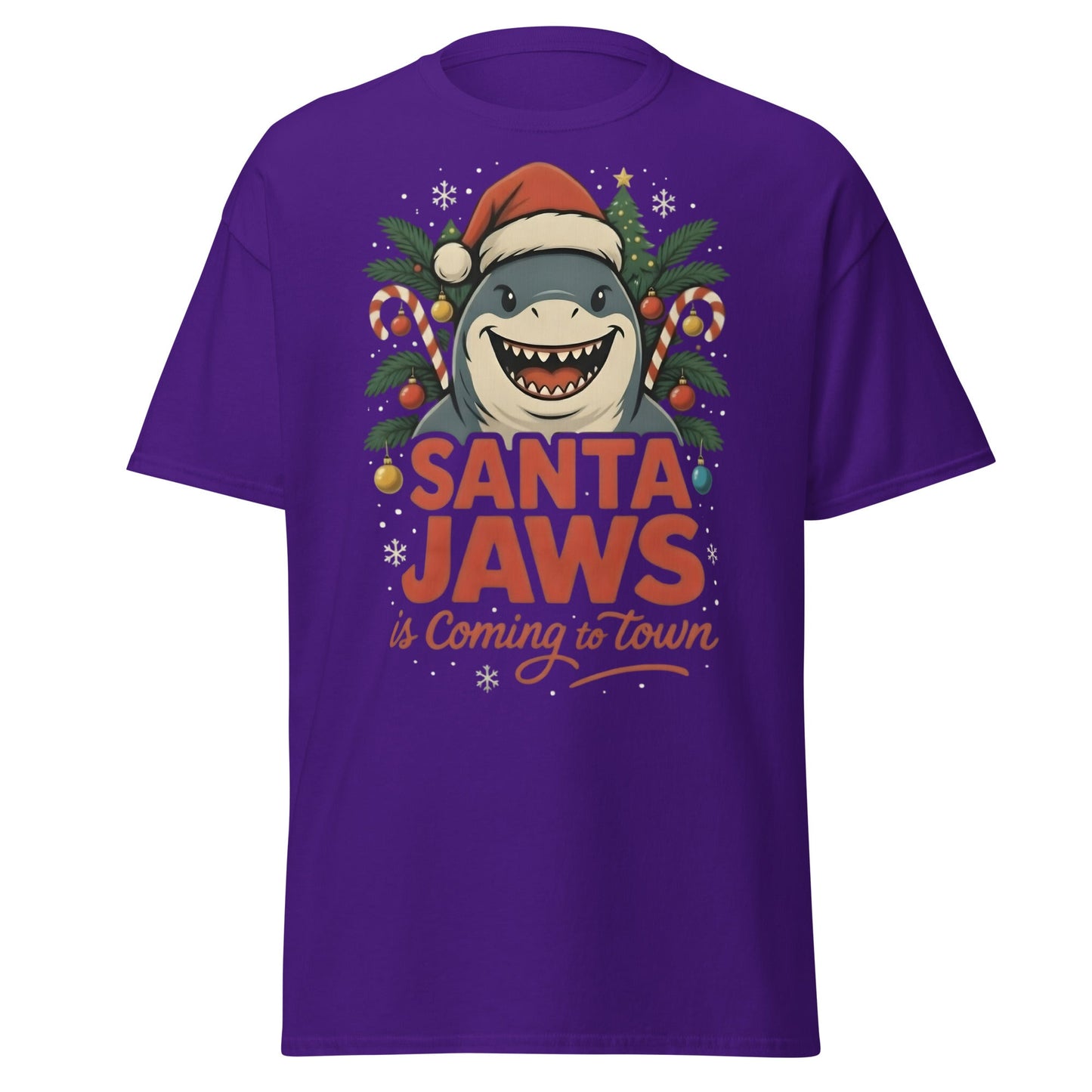 Santa Jaws Is Coming To Town T-Shirt | Funny Christmas Shark - Purple - T-Shirts Online