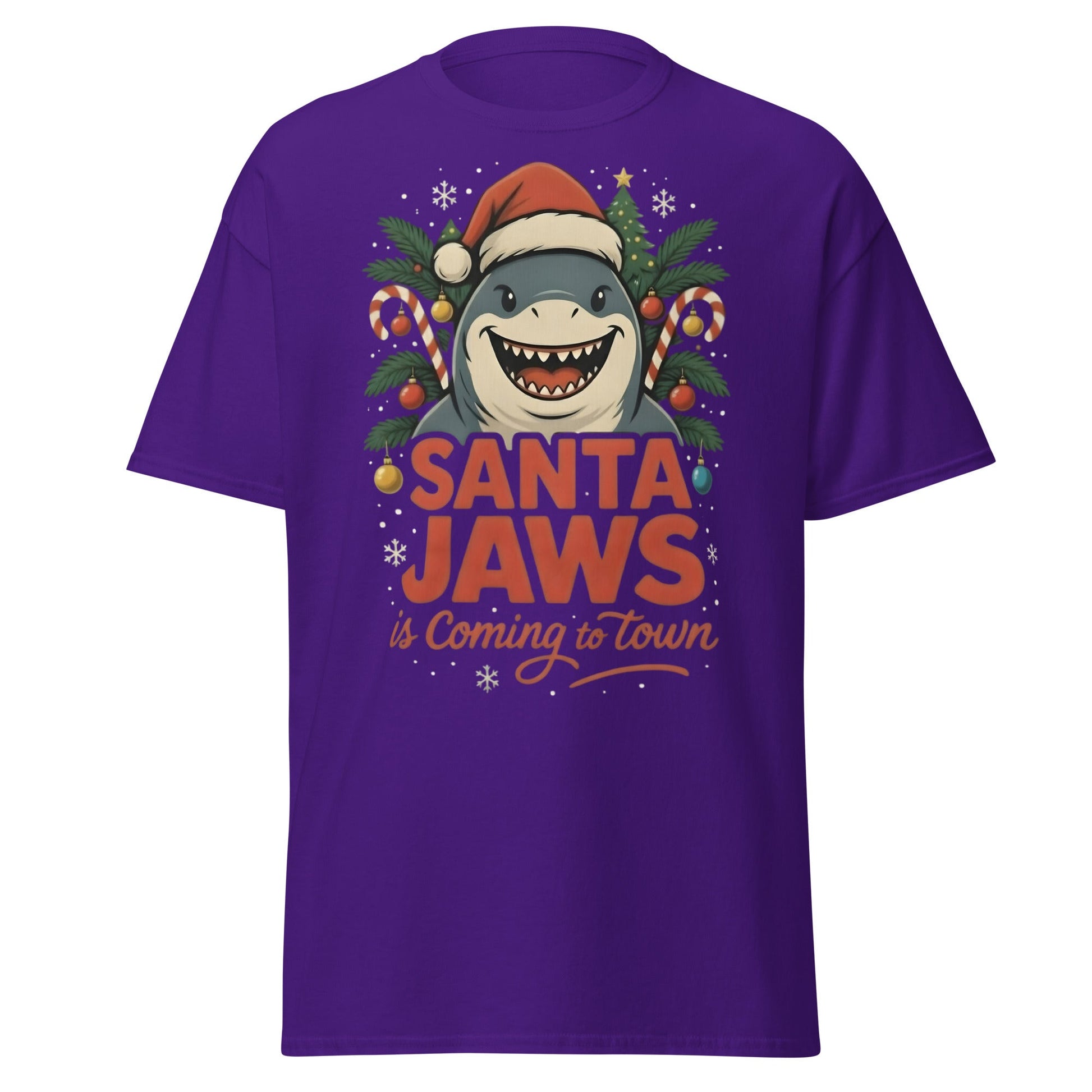 Santa Jaws Is Coming To Town T-Shirt | Funny Christmas Shark - Purple - T-Shirts Online