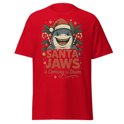 Santa Jaws Is Coming To Town T-Shirt | Funny Christmas Shark - Red - T-Shirts Online