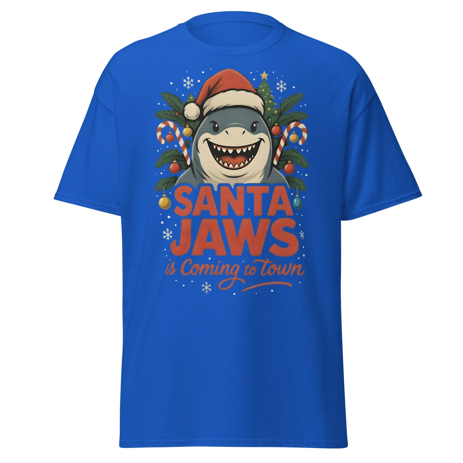 Santa Jaws Is Coming To Town T-Shirt | Funny Christmas Shark - Royal - T-Shirts Online