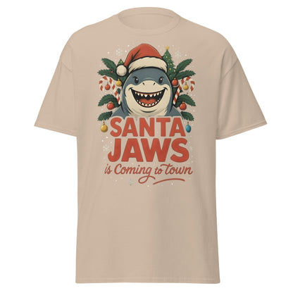 Santa Jaws Is Coming To Town T-Shirt | Funny Christmas Shark - Sand - T-Shirts Online