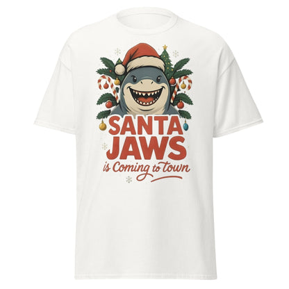 Santa Jaws Is Coming To Town T-Shirt | Funny Christmas Shark - White - T-Shirts Online