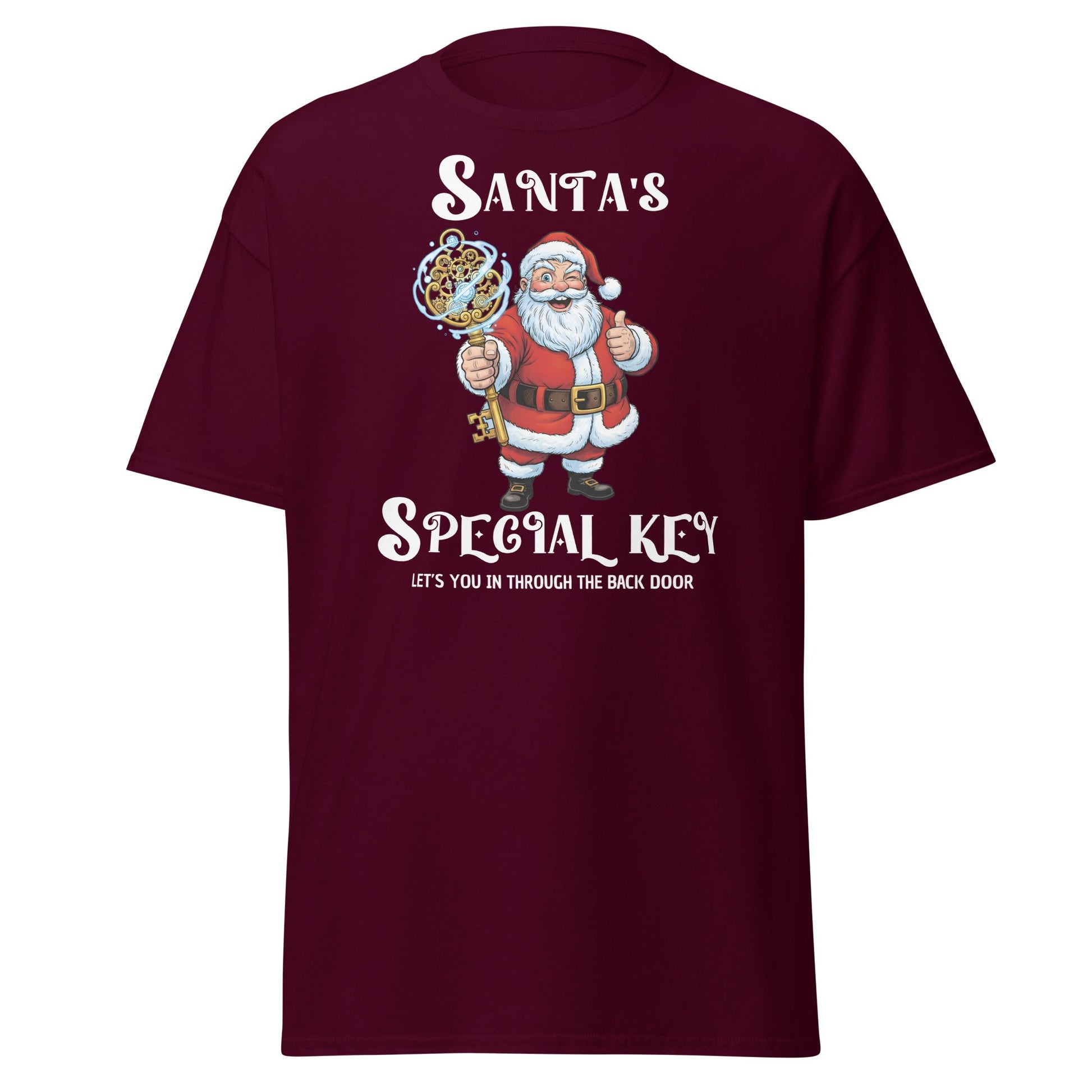 Santa's Special Key T-Shirt - Back Door Christmas Tee - Maroon - T-Shirts Online