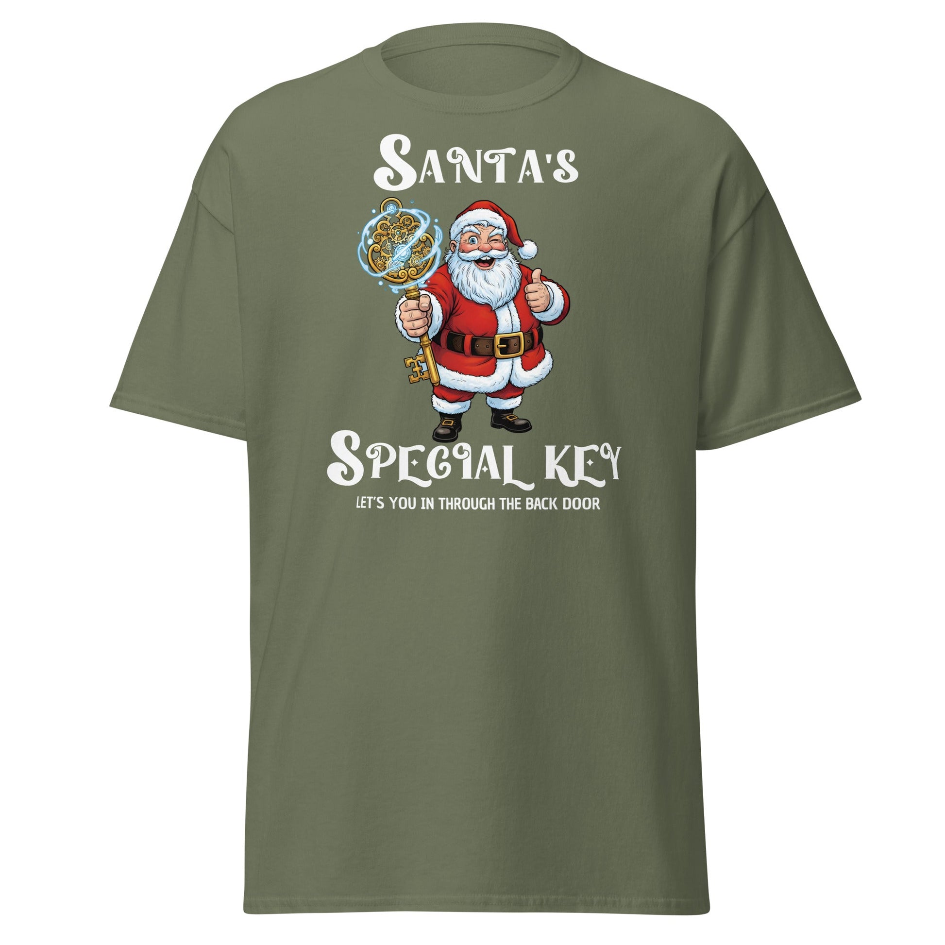 Santa's Special Key T-Shirt - Back Door Christmas Tee - Military Green - T-Shirts Online