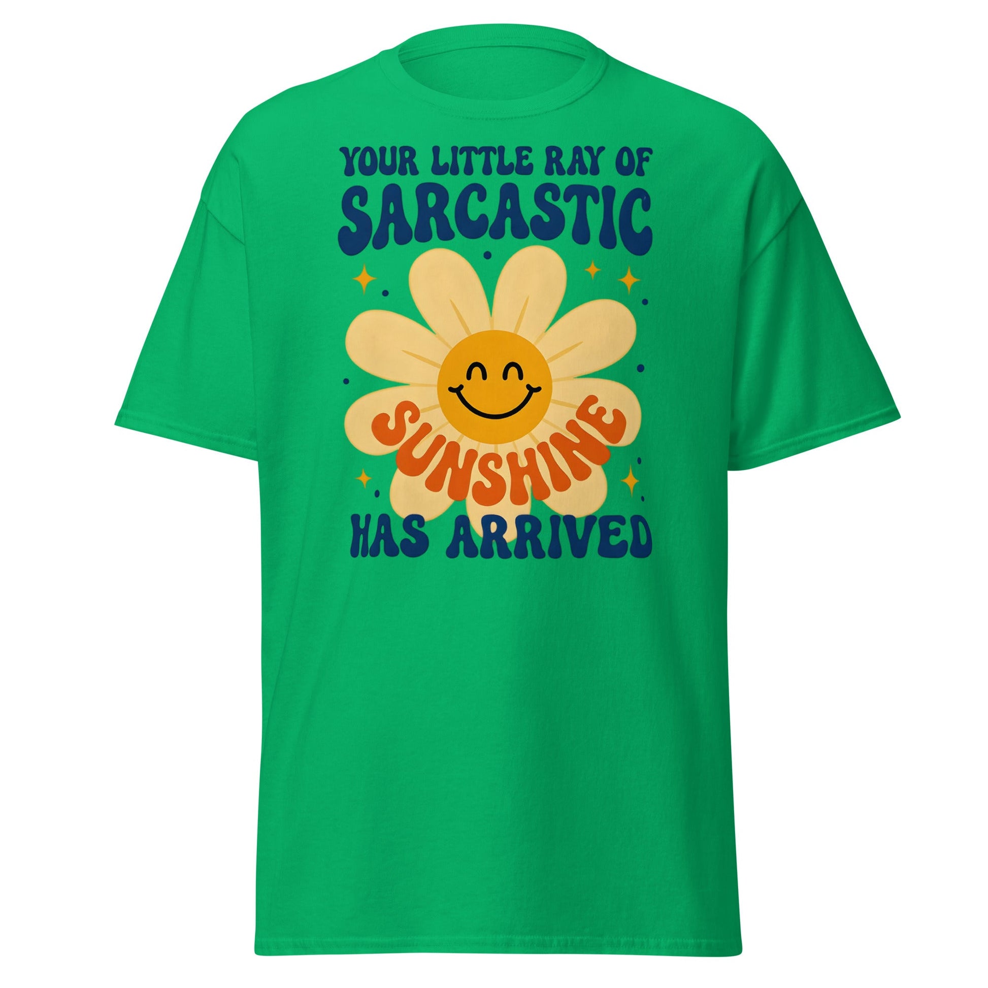 Sarcastic Sunshine Retro T-Shirt - Funny 70s Style Tee - Irish Green - T-Shirts Online