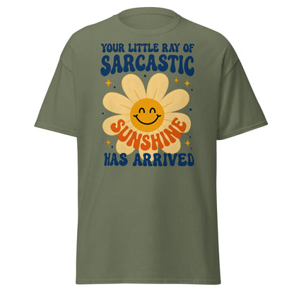 Sarcastic Sunshine Retro T-Shirt - Funny 70s Style Tee - Military Green - T-Shirts Online