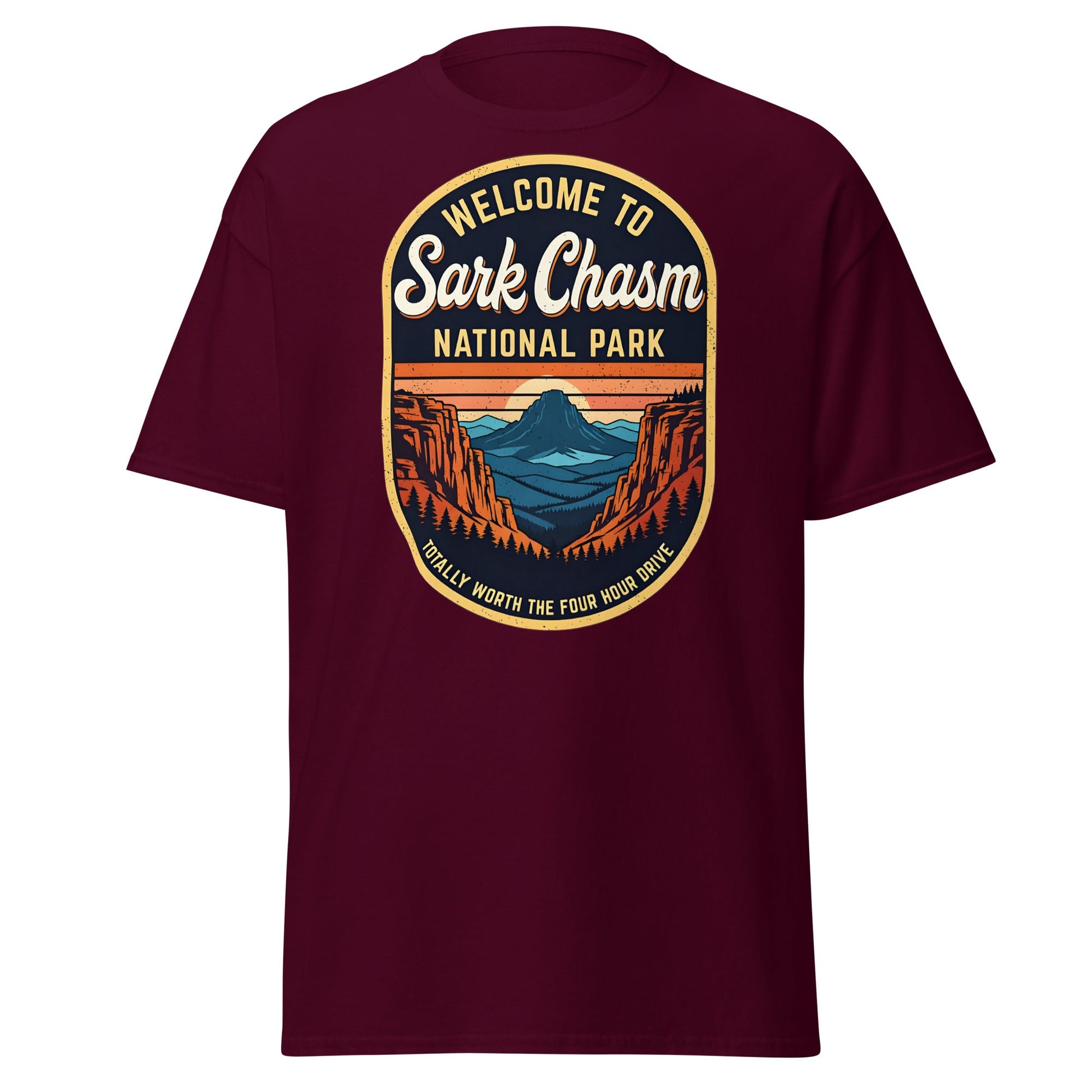 Sark Chasm National Park Tee | Funny Vintage Sarcasm Shirt - Maroon - T-Shirts Online