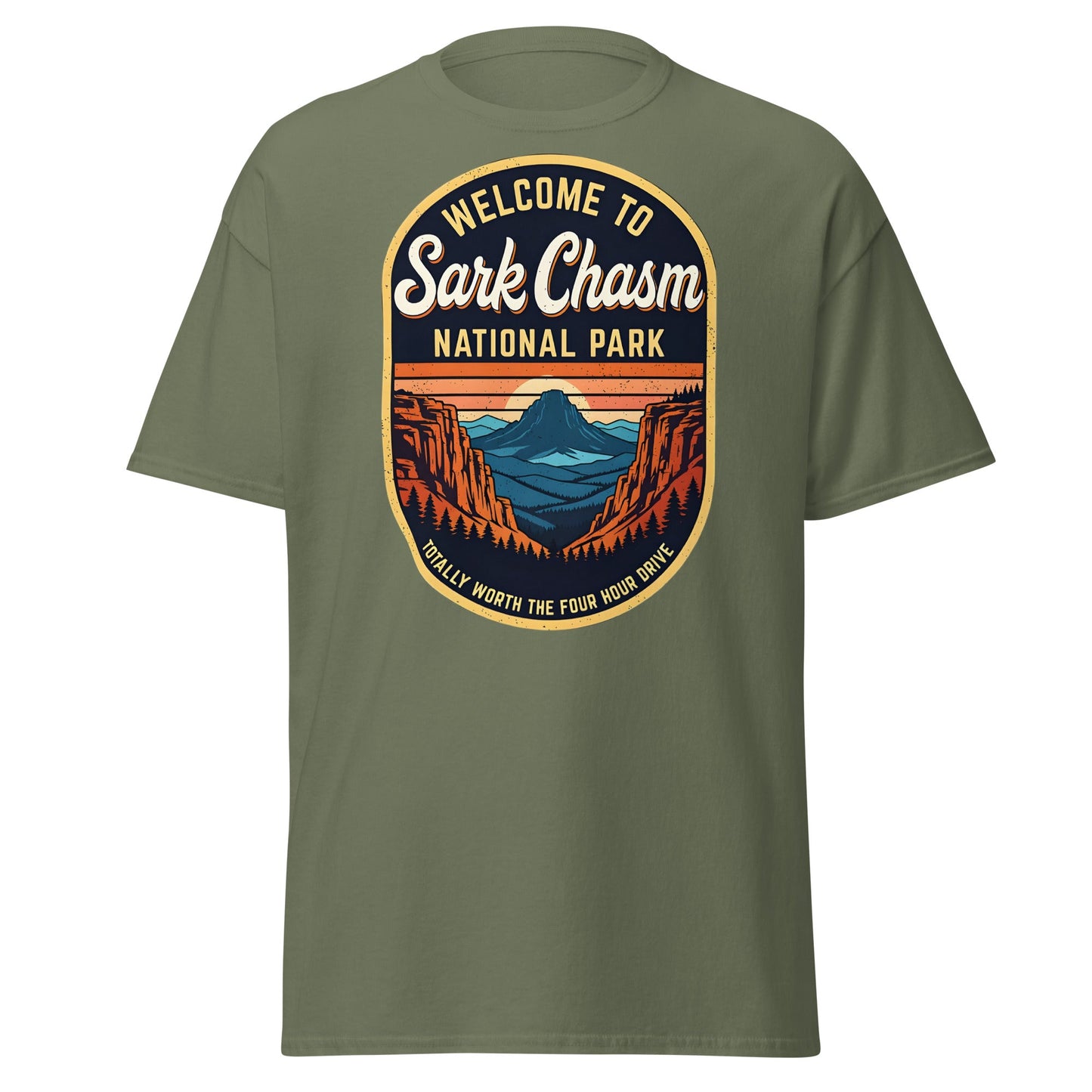 Sark Chasm National Park Tee | Funny Vintage Sarcasm Shirt - Military Green - T-Shirts Online