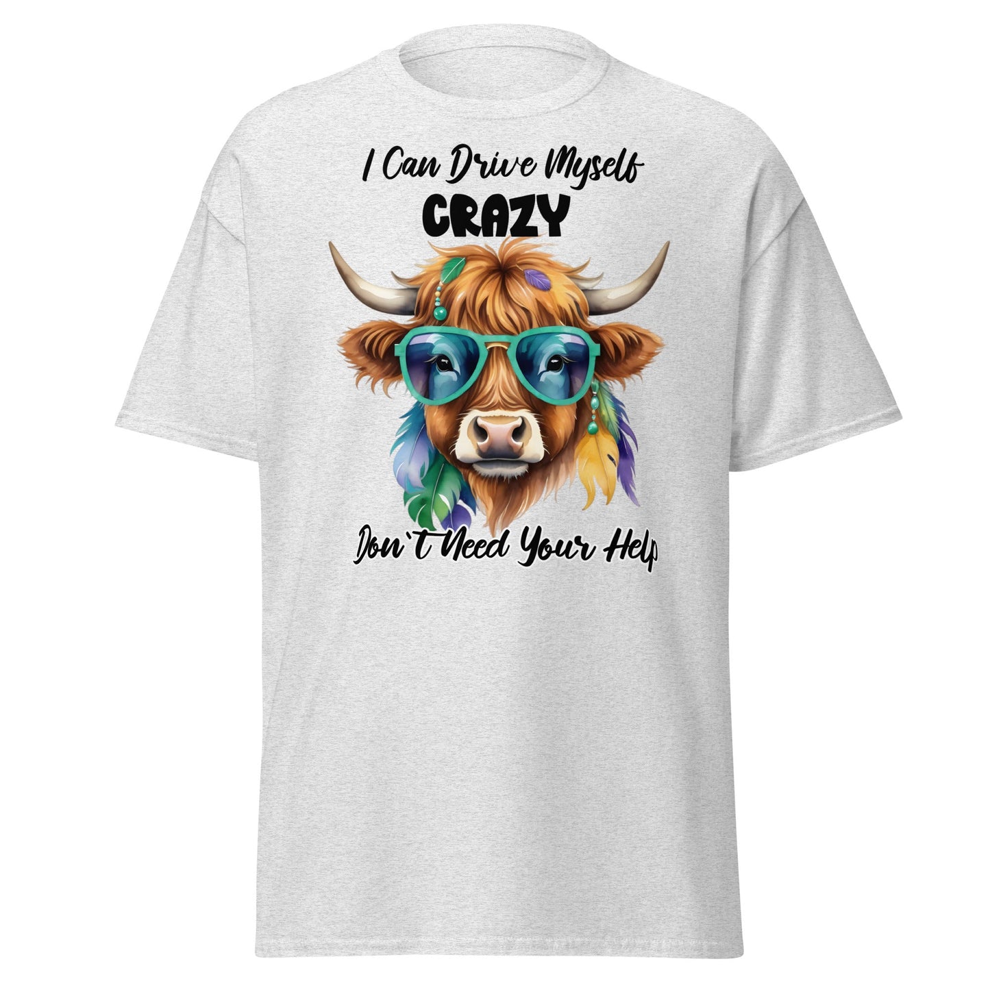 Sassy Highland Cow T-Shirt: Drive Myself Crazy Tee - Ash - T-Shirts Online