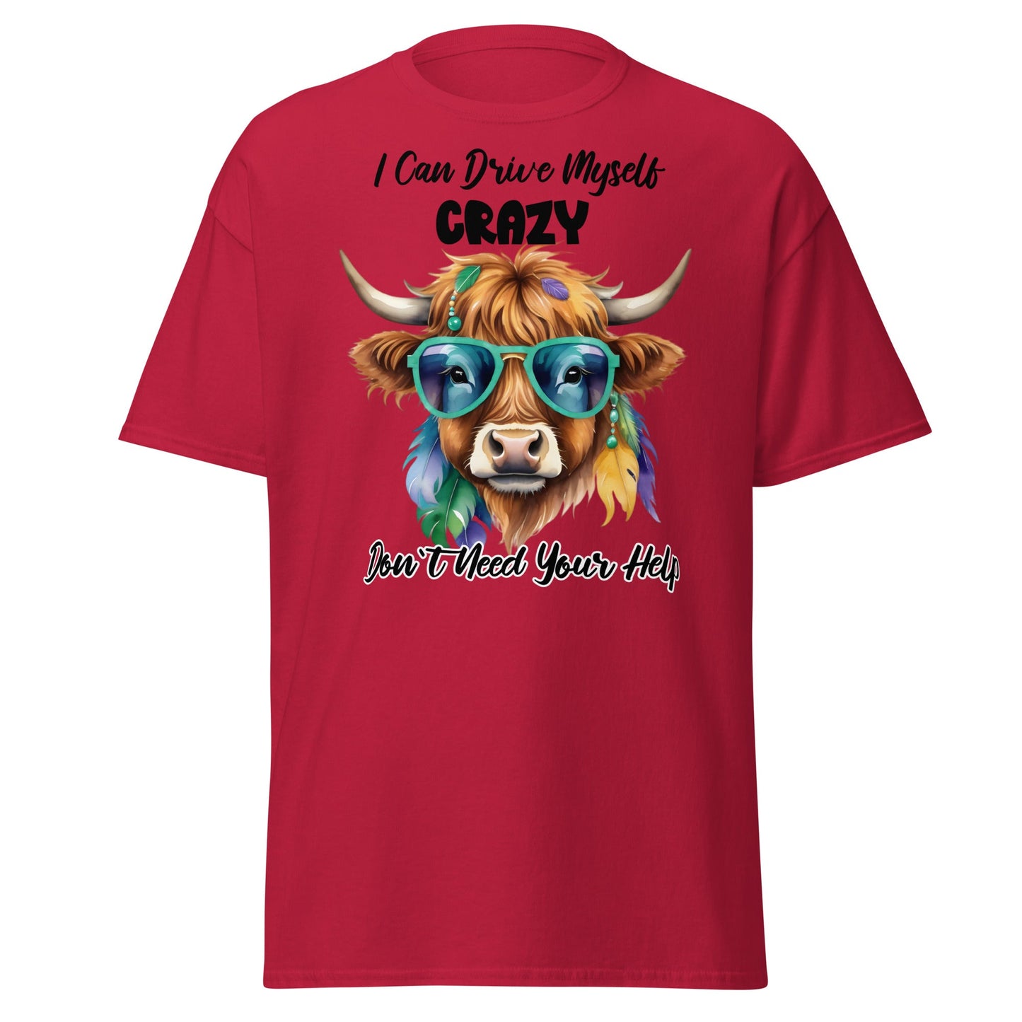 Sassy Highland Cow T-Shirt: Drive Myself Crazy Tee - Cardinal - T-Shirts Online