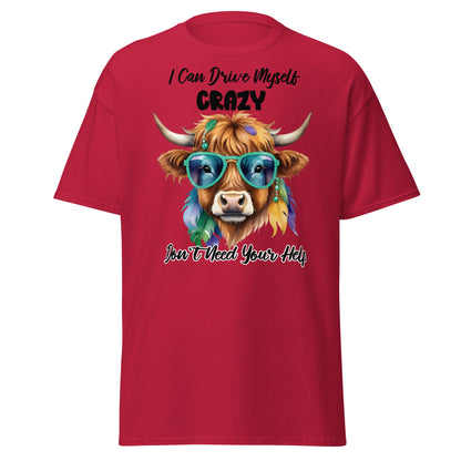 Sassy Highland Cow T-Shirt: Drive Myself Crazy Tee - Cardinal - T-Shirts Online