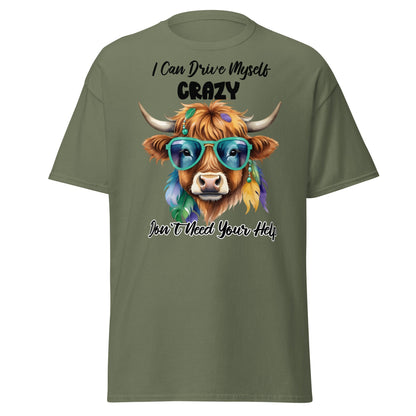 Sassy Highland Cow T-Shirt: Drive Myself Crazy Tee - Military Green - T-Shirts Online