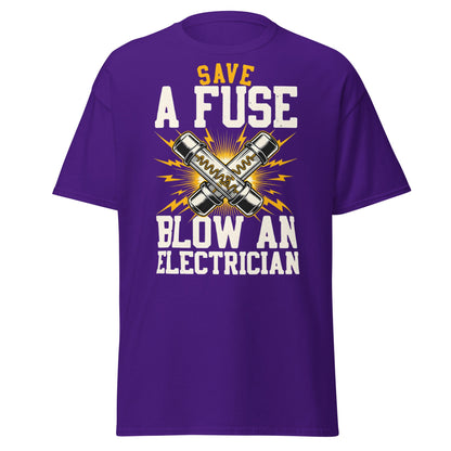 Save a Fuse Blow an Electrician T-Shirt - Funny Tradesman Tee - Purple - T-Shirts Online