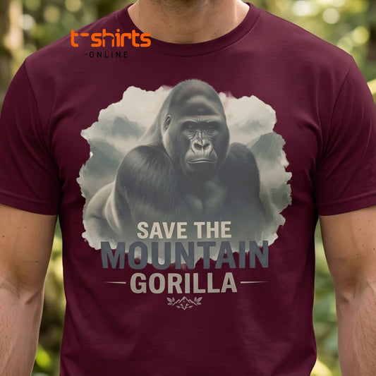 Save the Mountain Gorilla T-Shirt – Wildlife Conservation Tee - Maroon - T-Shirts Online
