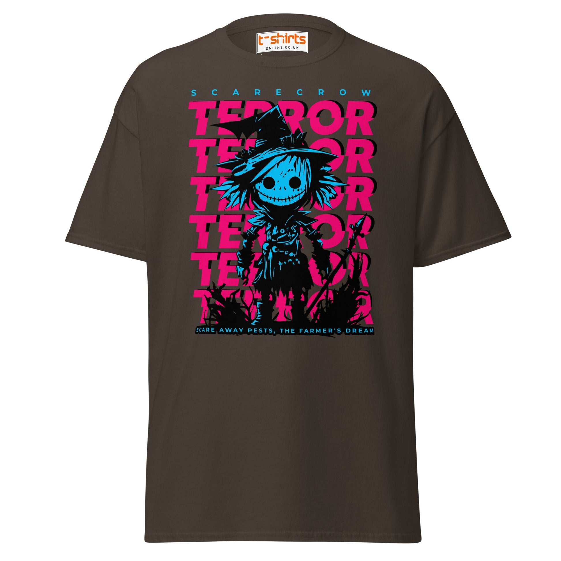 Scarecrow Terror Halloween T-Shirt - Dark Chocolate - T-Shirts Online