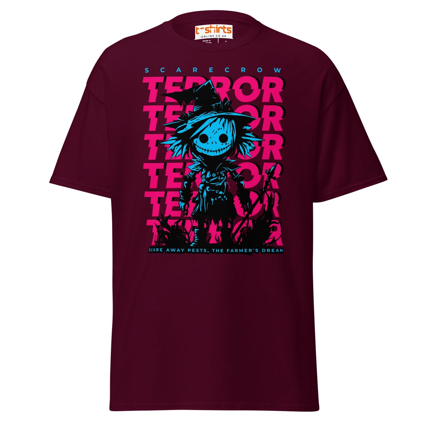 Scarecrow Terror Halloween T-Shirt - Maroon - T-Shirts Online