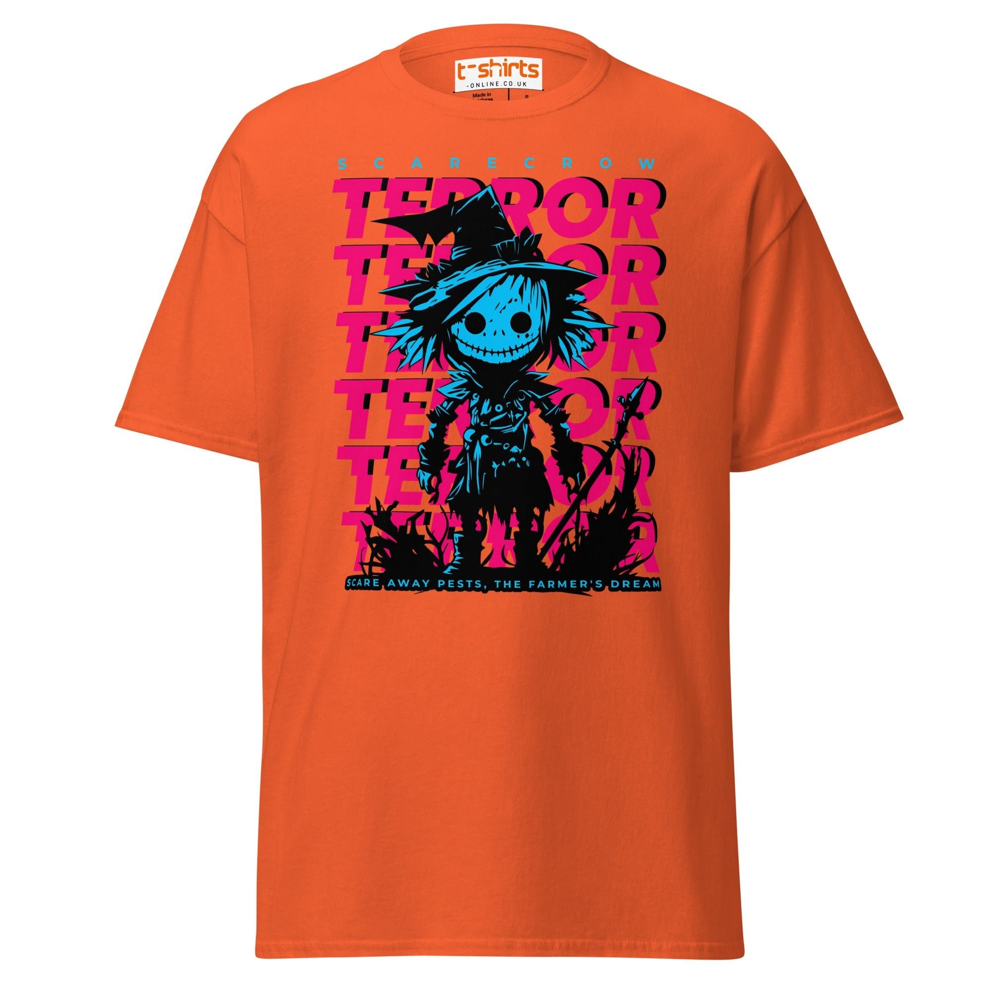 Scarecrow Terror Halloween T-Shirt - Orange - T-Shirts Online