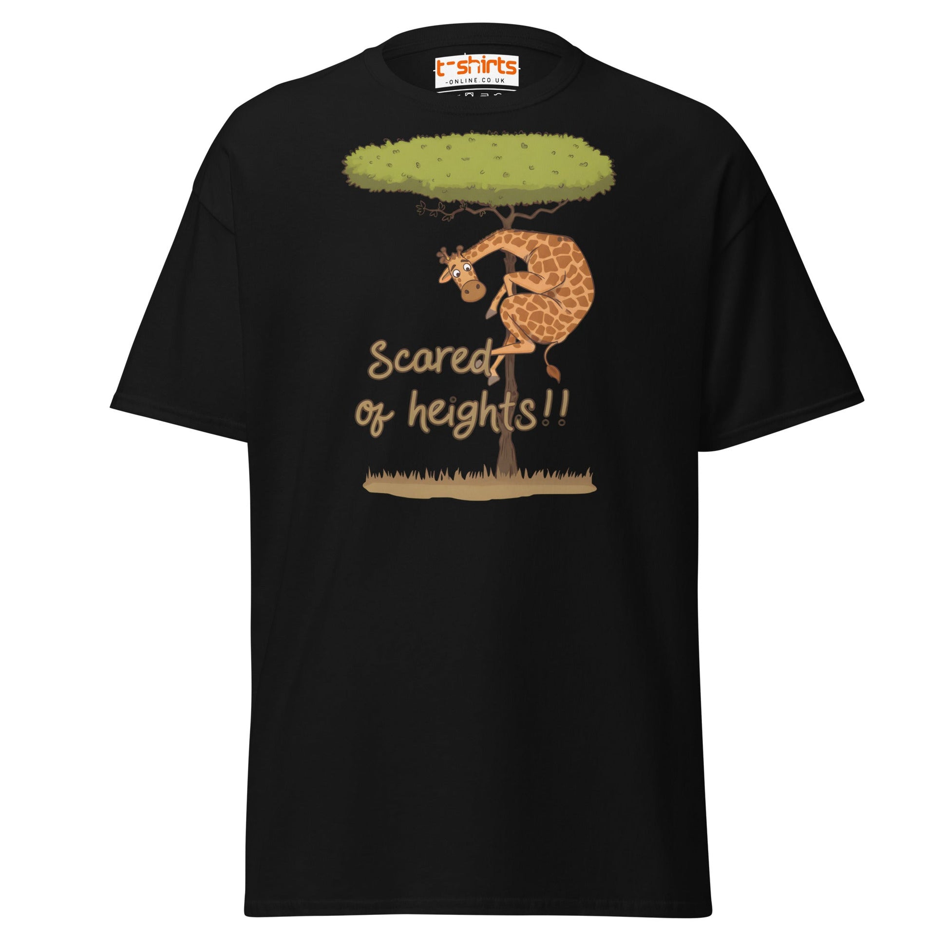 Scared of Heights Giraffe T-Shirt – Funny Animal Tee - Black - T-Shirts Online