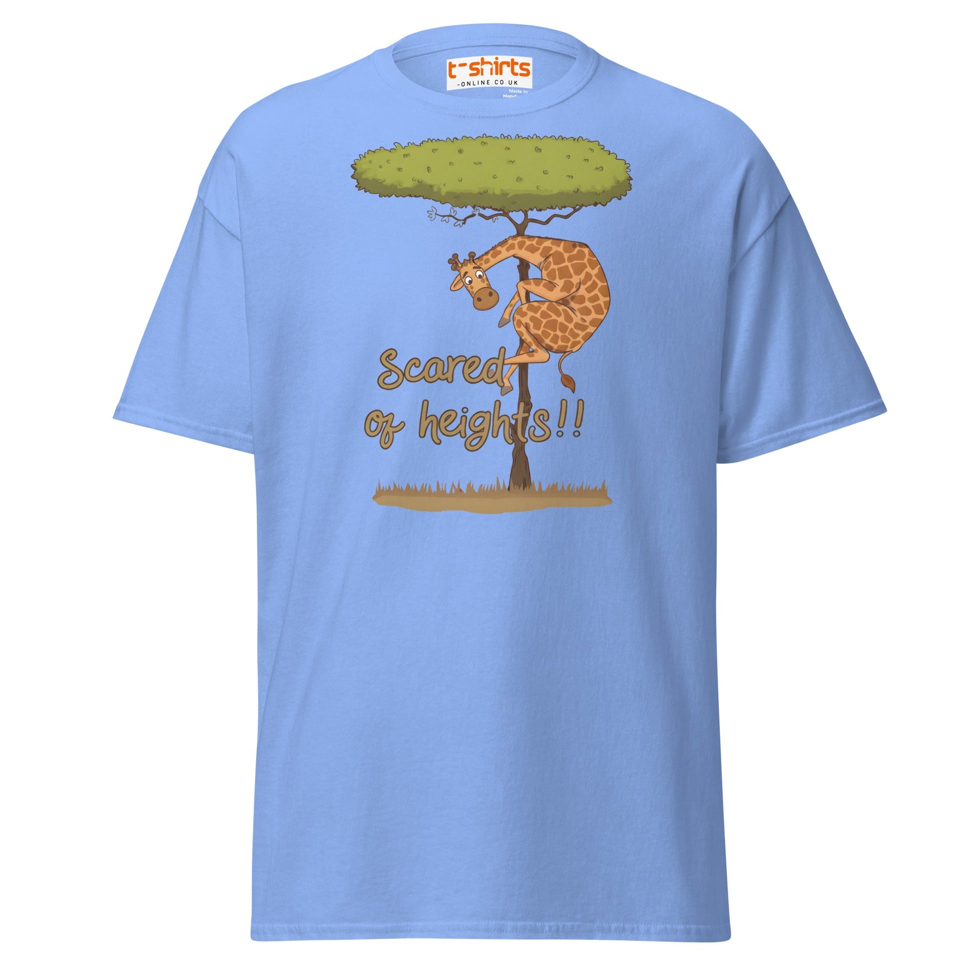 Scared of Heights Giraffe T-Shirt – Funny Animal Tee - Carolina Blue - T-Shirts Online