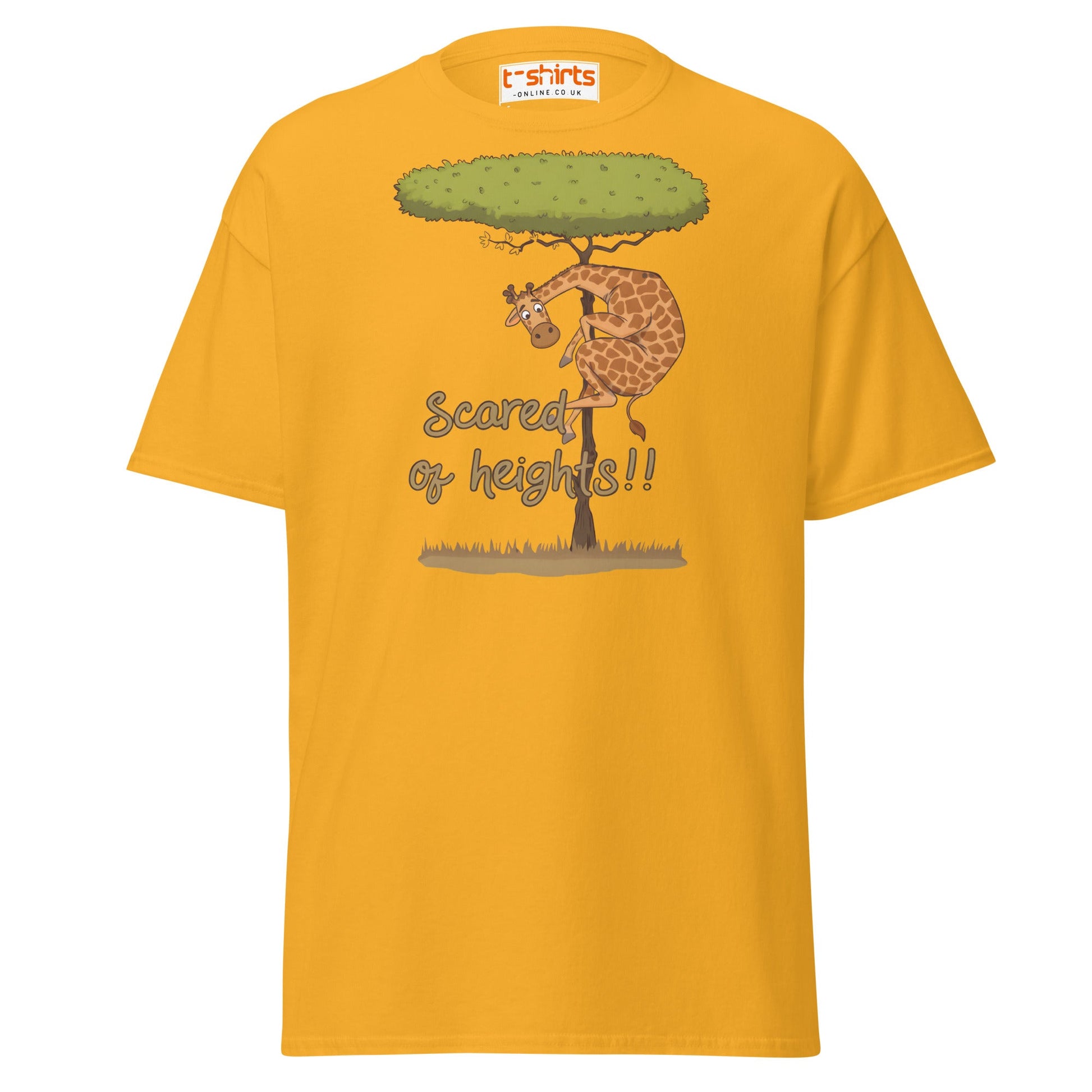 Scared of Heights Giraffe T-Shirt – Funny Animal Tee - Gold - T-Shirts Online