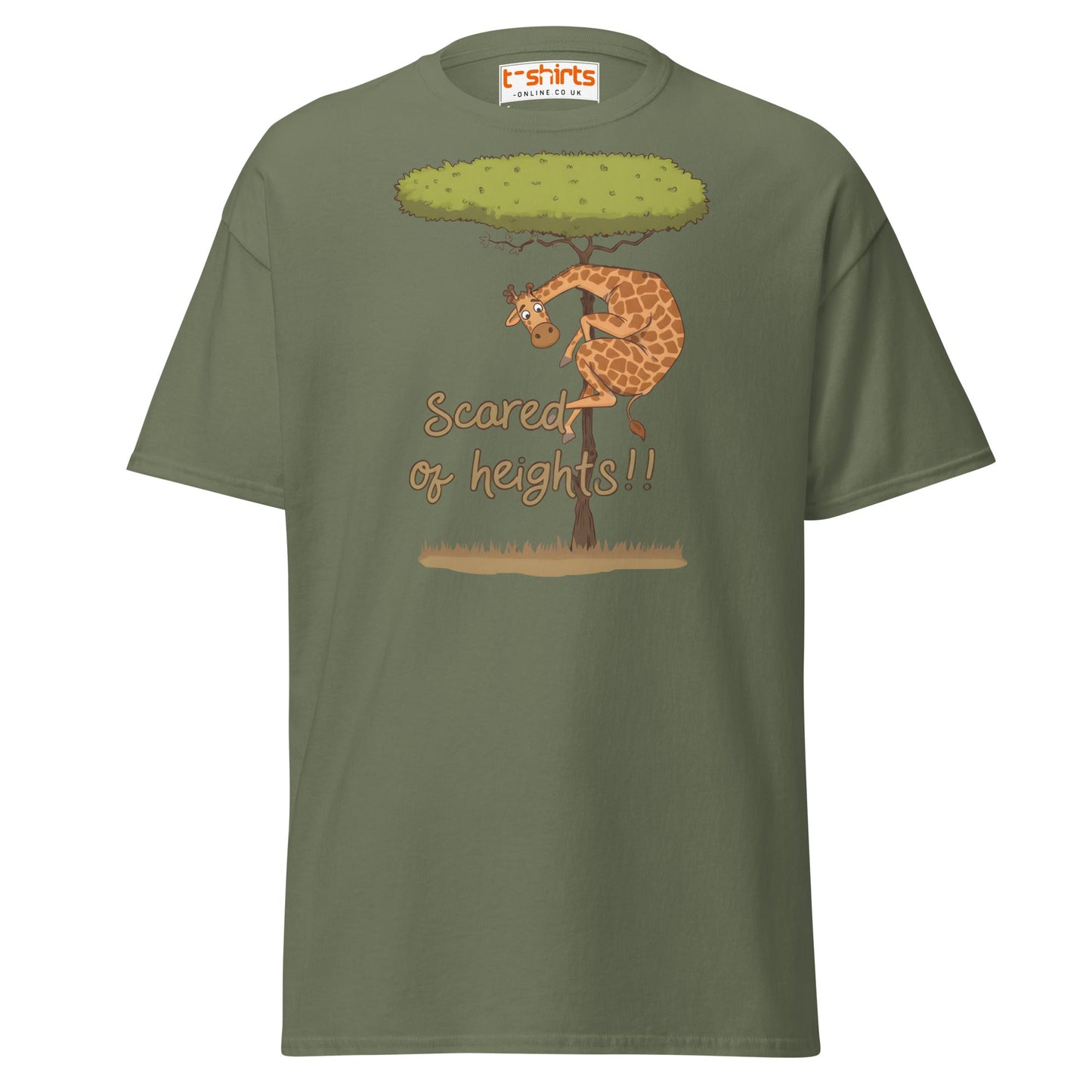 Scared of Heights Giraffe T-Shirt – Funny Animal Tee - Military Green - T-Shirts Online