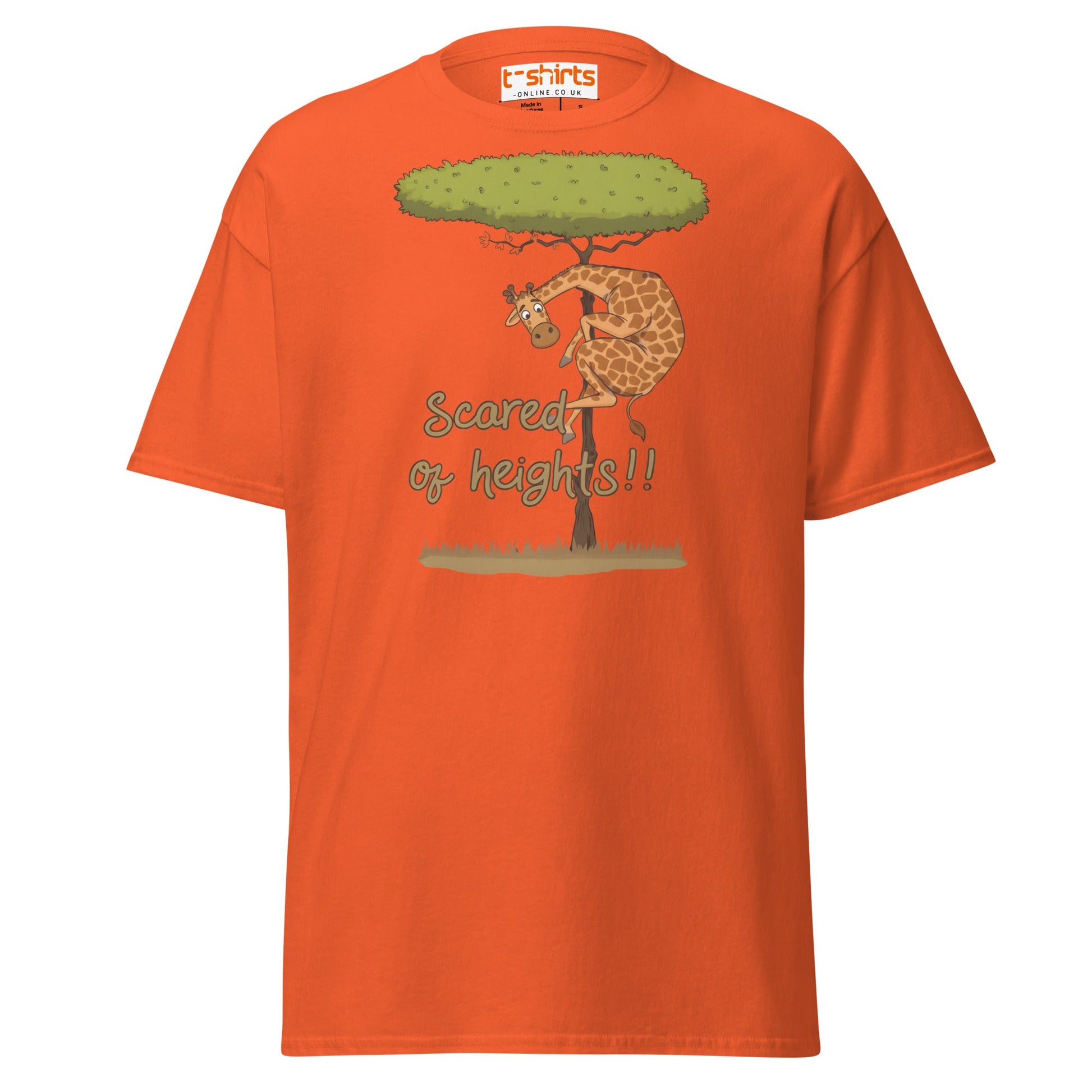 Scared of Heights Giraffe T-Shirt – Funny Animal Tee - Orange - T-Shirts Online