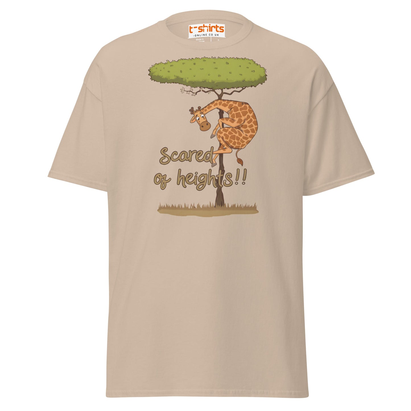 Scared of Heights Giraffe T-Shirt – Funny Animal Tee - Sand - T-Shirts Online